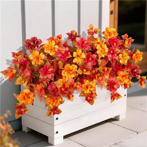 Fake Fall Flowers Artificial for Outdoors Decoration 2PCS Faux Orange Flowers - Picture 2 of 7